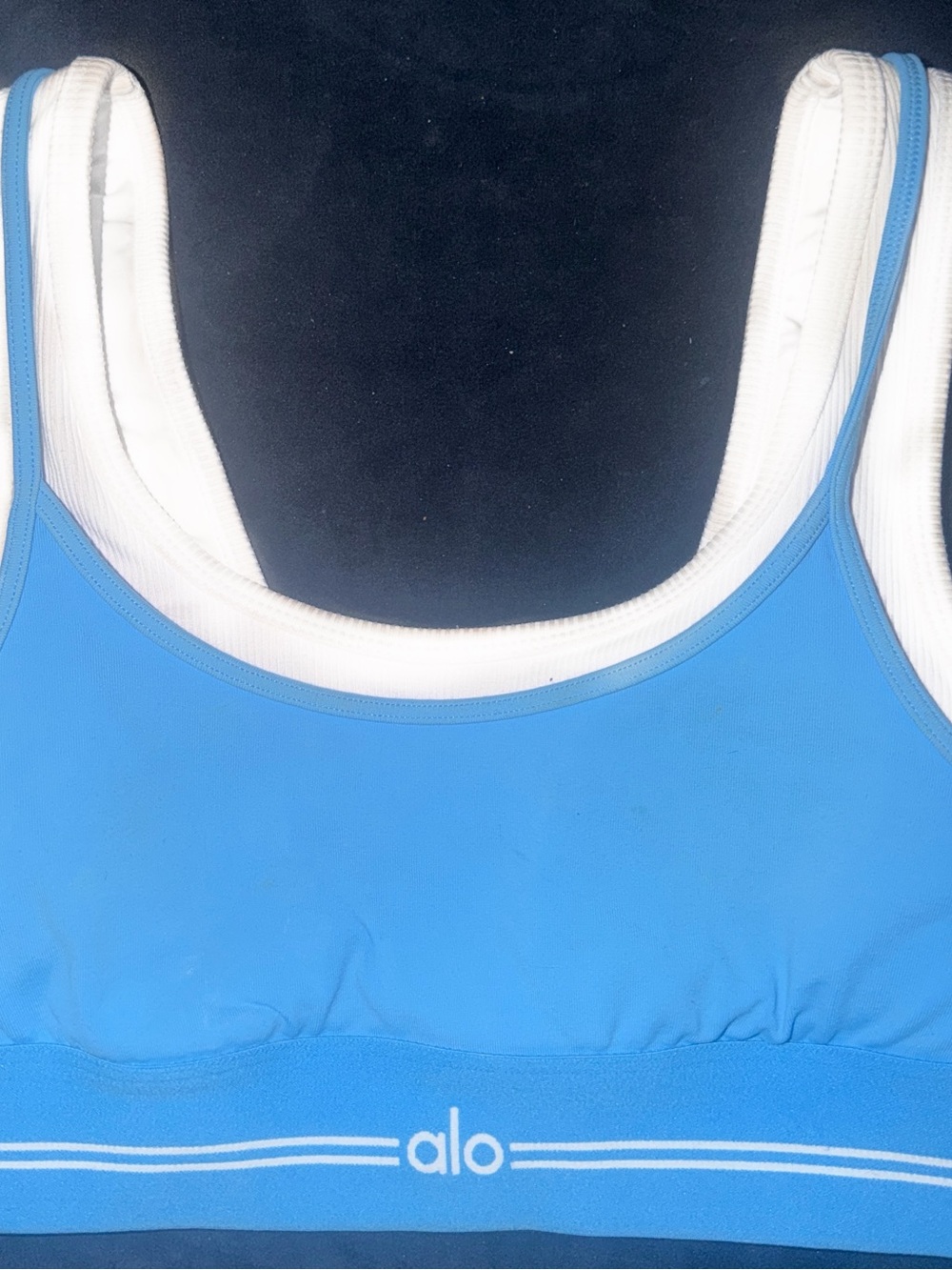 ALO Azure Blue/White Airbrush Better Together Bra NEVER WORN